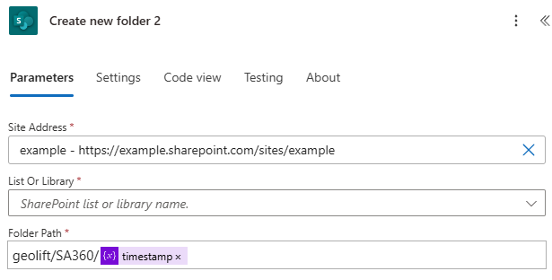 Example showing timestamped folder